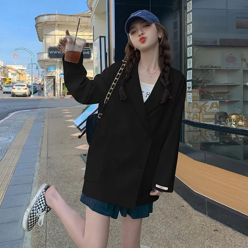 優雅寬鬆英倫風女式西裝外套