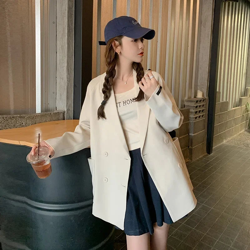 優雅寬鬆英倫風女式西裝外套