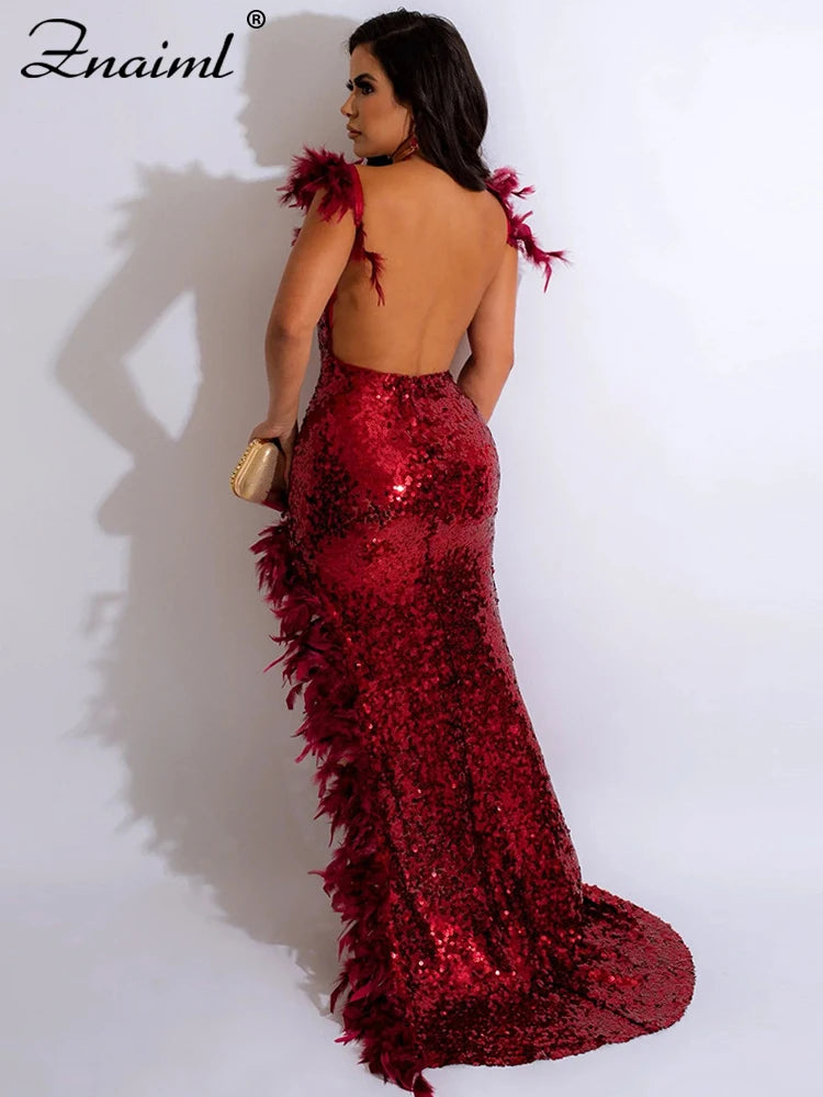 Znaiml Elegant Backless Side High Split Long Dress