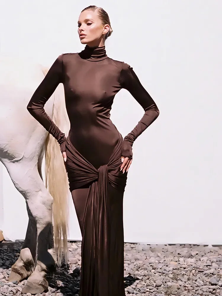High Neck Long Sleeve Bodycon Dress