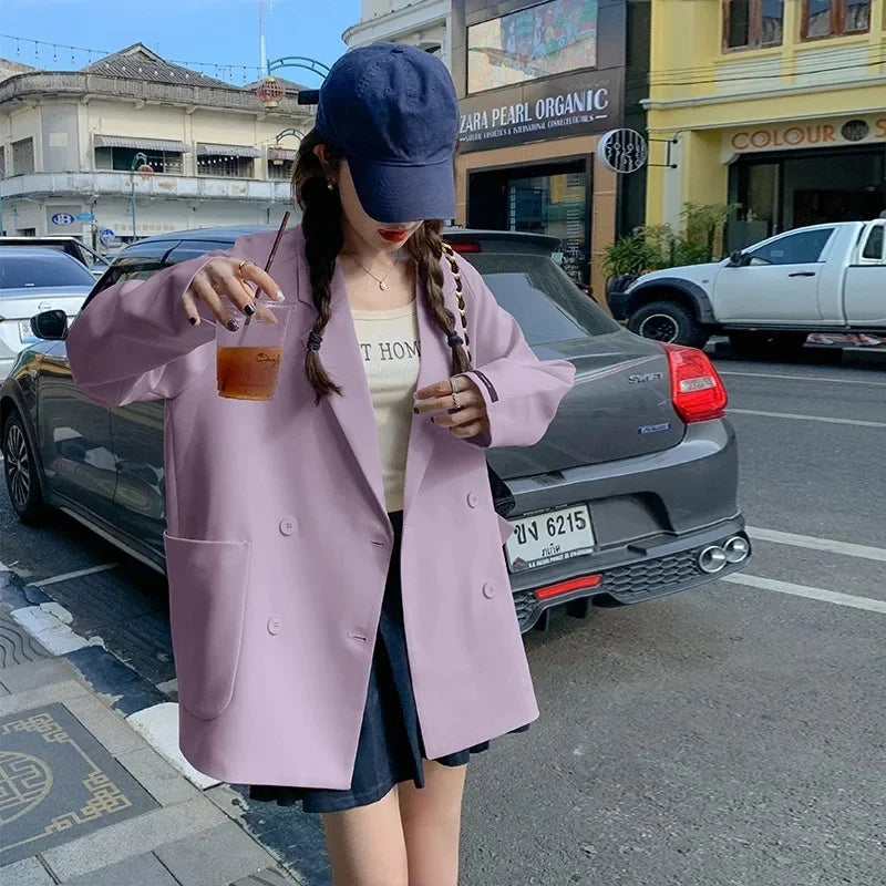 優雅寬鬆英倫風女式西裝外套