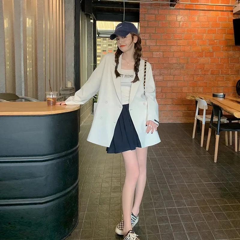 優雅寬鬆英倫風女式西裝外套