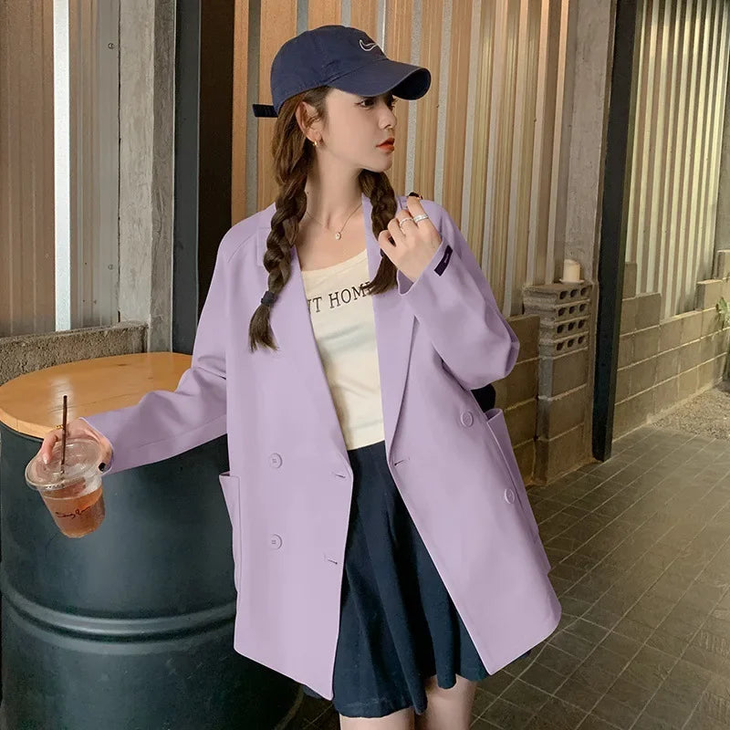 優雅寬鬆英倫風女式西裝外套
