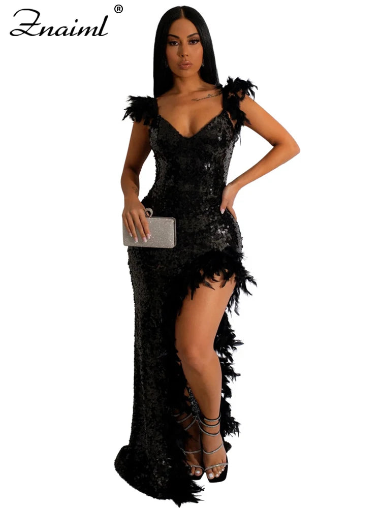 Znaiml Elegant Backless Side High Split Long Dress