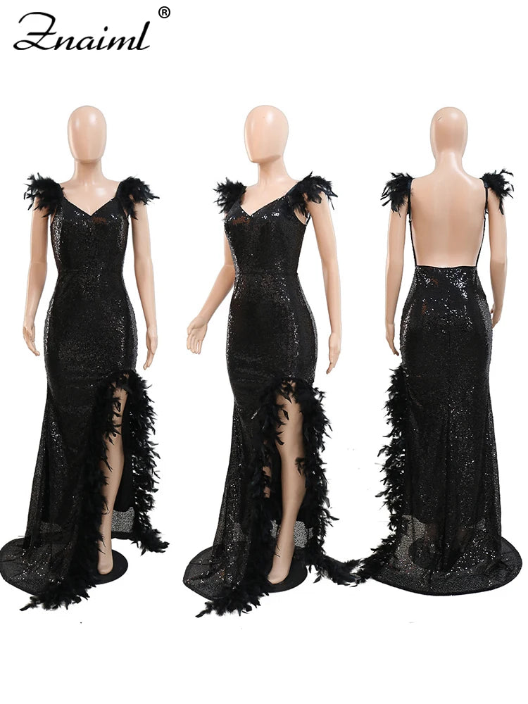 Znaiml Elegant Backless Side High Split Long Dress