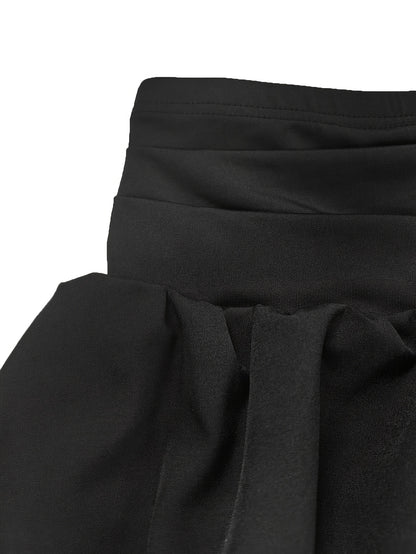Elegant And Stylish Women'S Pleated Puff Sleeve Top And Mini Ruffled Hem Skirt