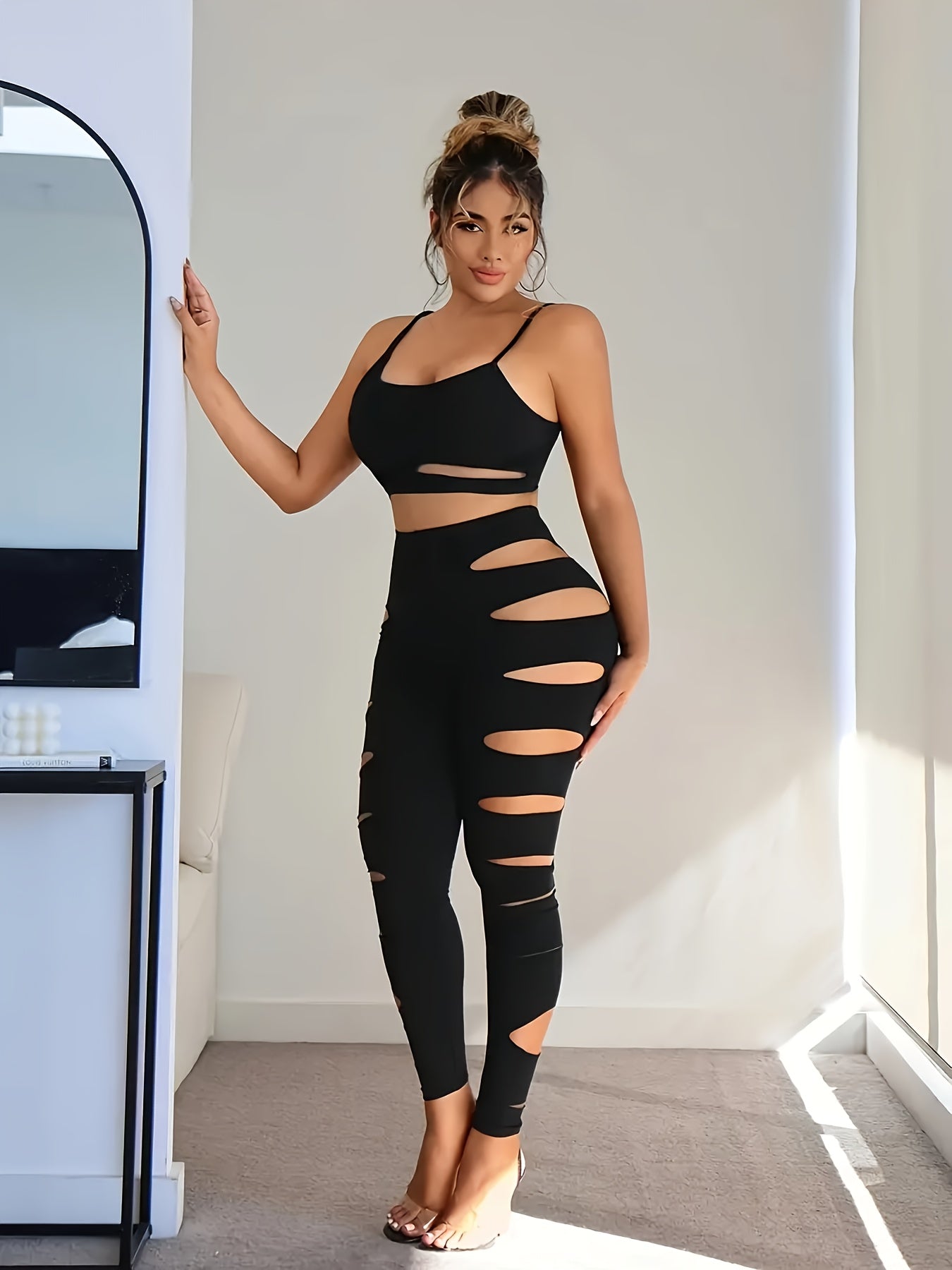 Four High-Waist Ripped Skinny Leggings