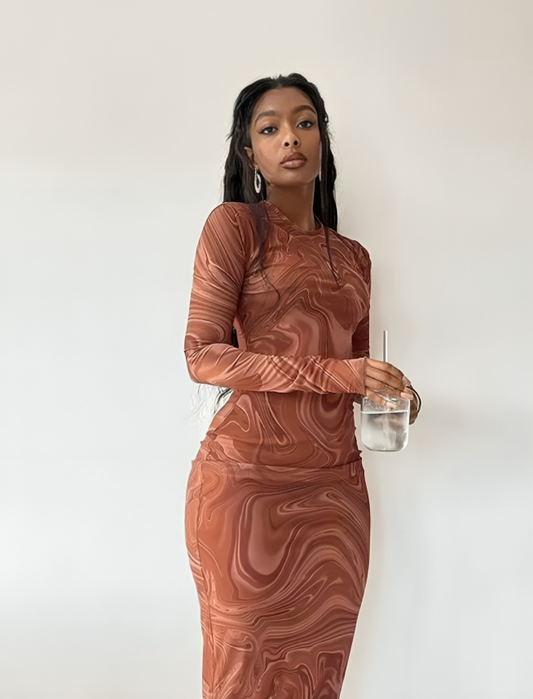 Geometric Print Slim Tight Ruched Dress