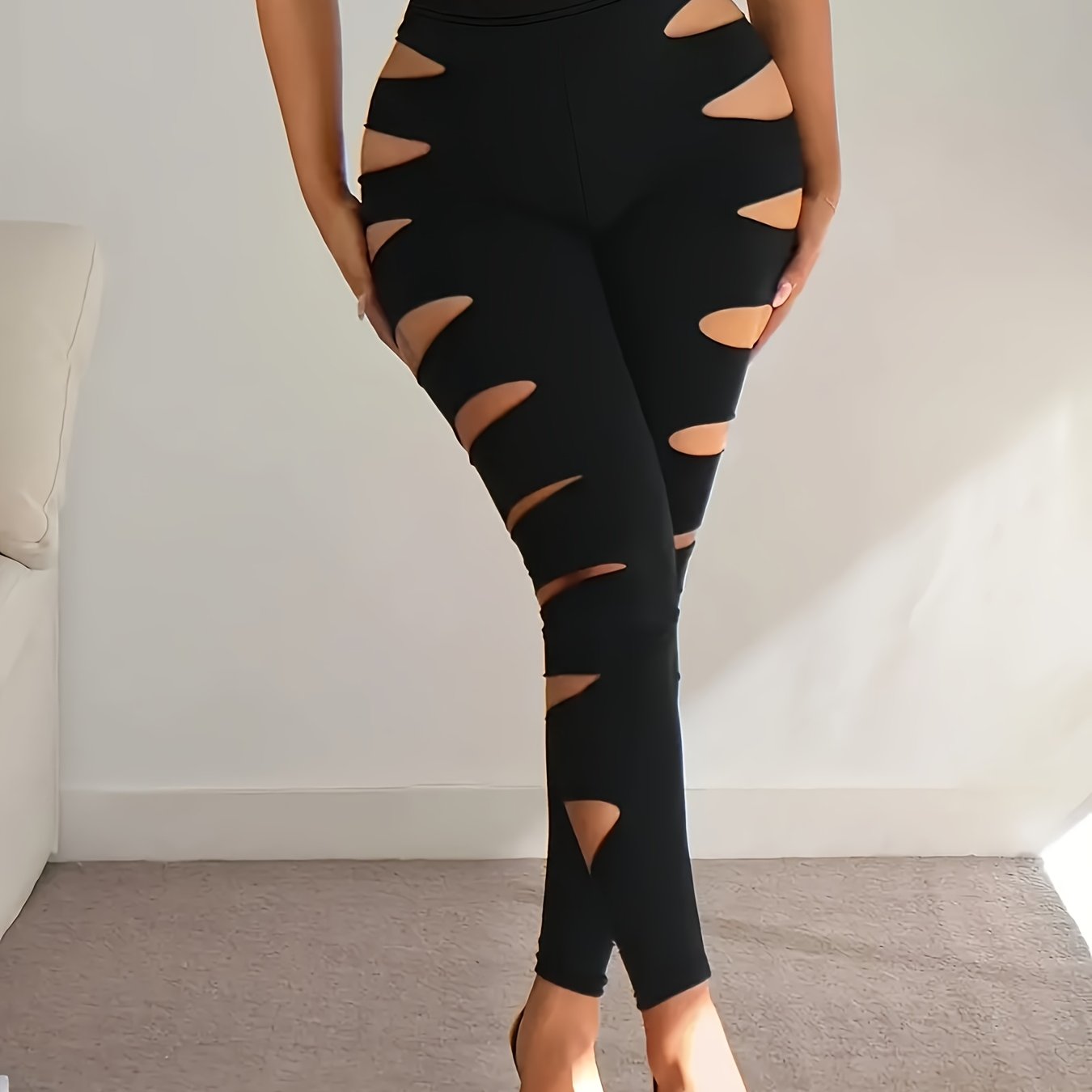 Four High-Waist Ripped Skinny Leggings