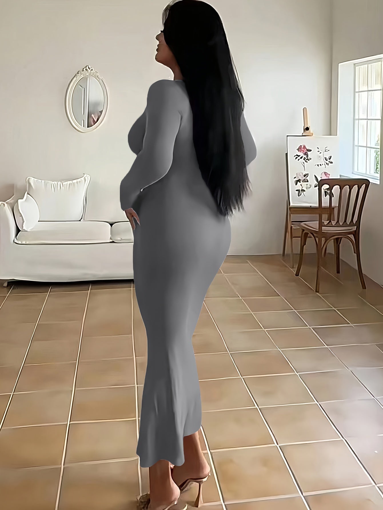 Form-Fitting, Ultra-Long Women's Autumn Dress