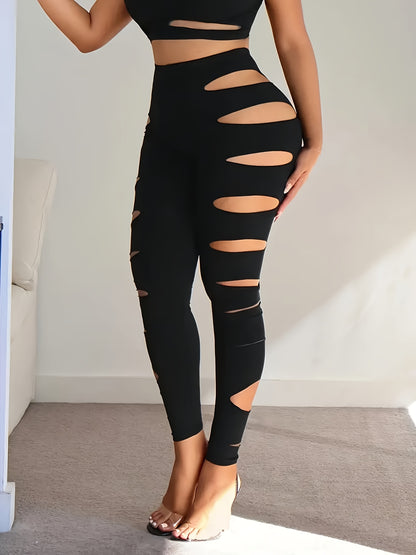 Four High-Waist Ripped Skinny Leggings