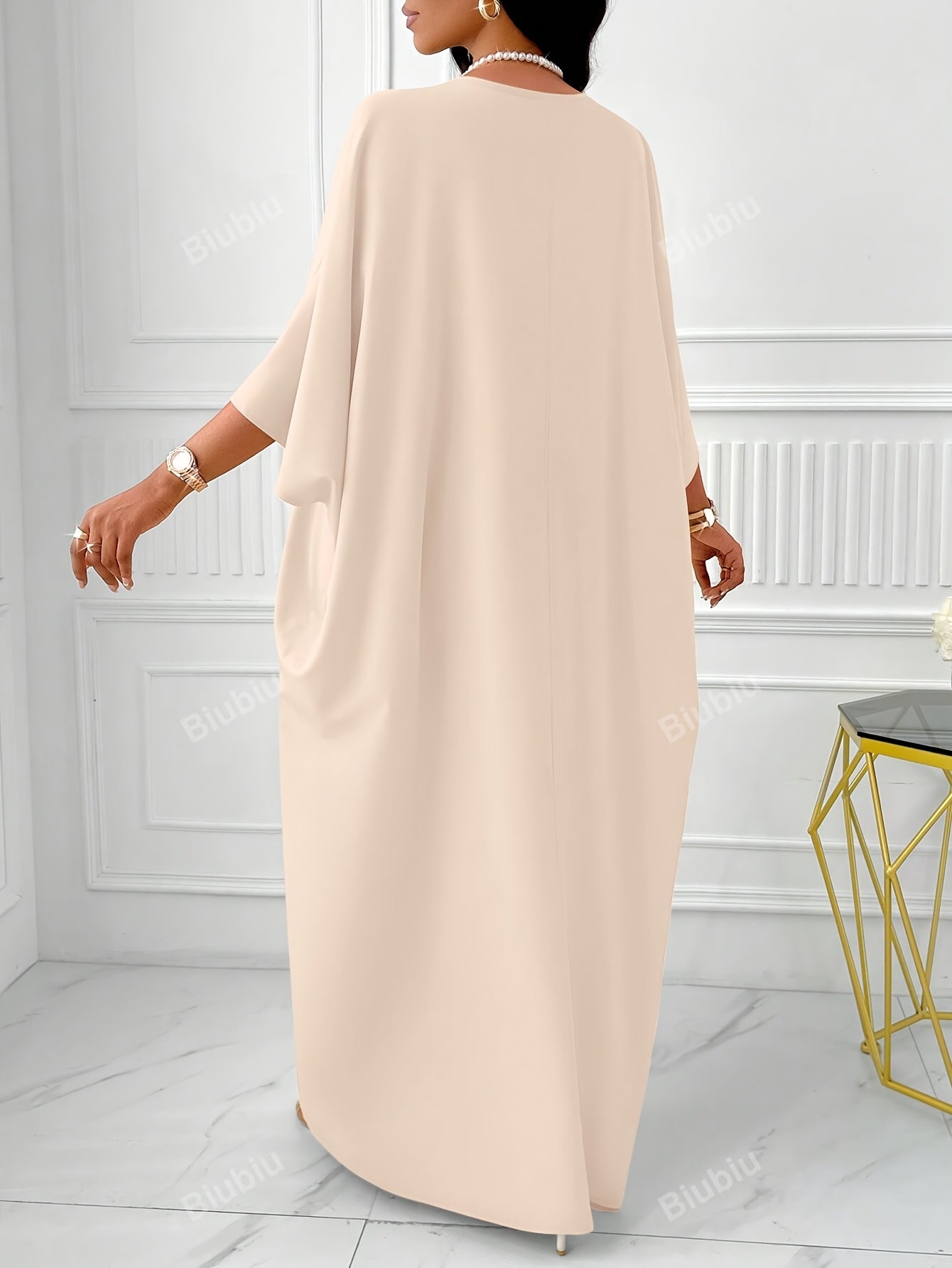 Elegant Solid Color V-Neck Cap Sleeve Side Slit Tunic Dress for Women