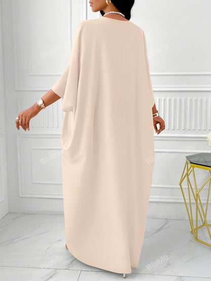 Elegant Solid Color V-Neck Cap Sleeve Side Slit Tunic Dress for Women