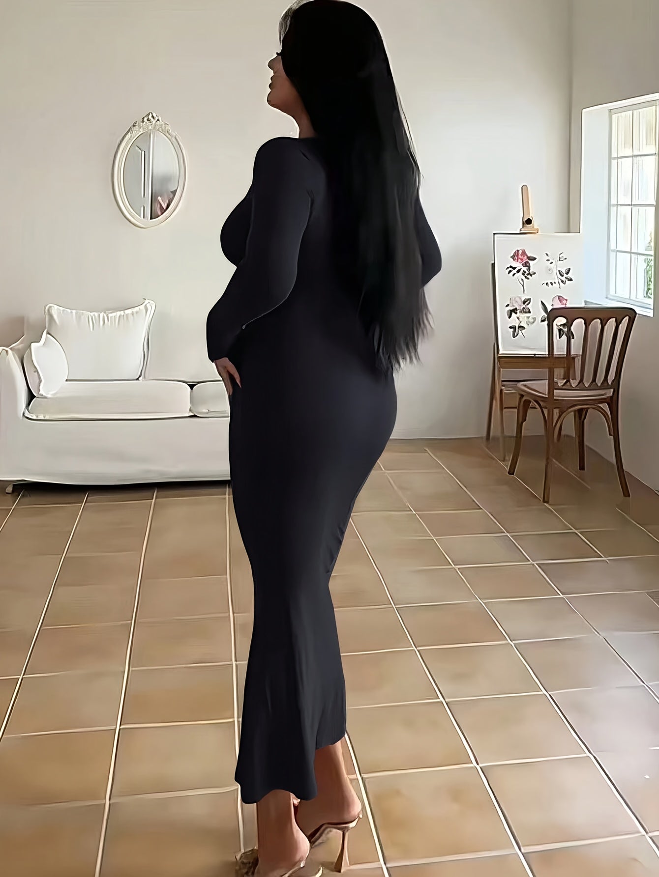 Form-Fitting, Ultra-Long Women's Autumn Dress