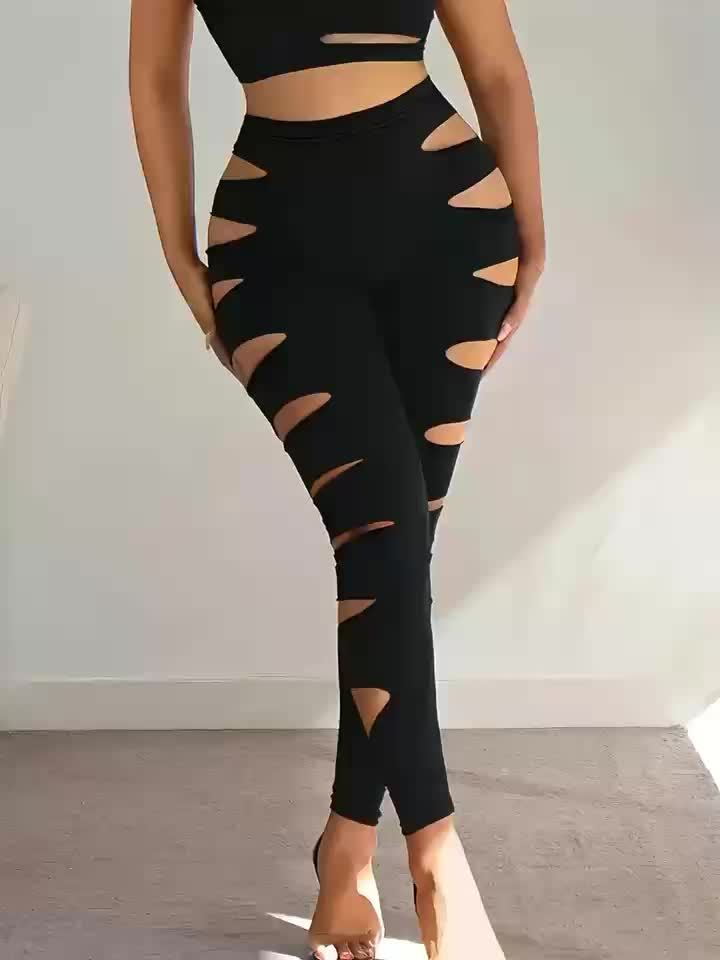 Four High-Waist Ripped Skinny Leggings