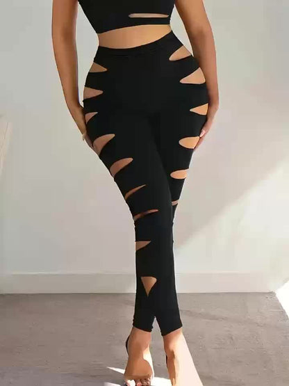 Four High-Waist Ripped Skinny Leggings