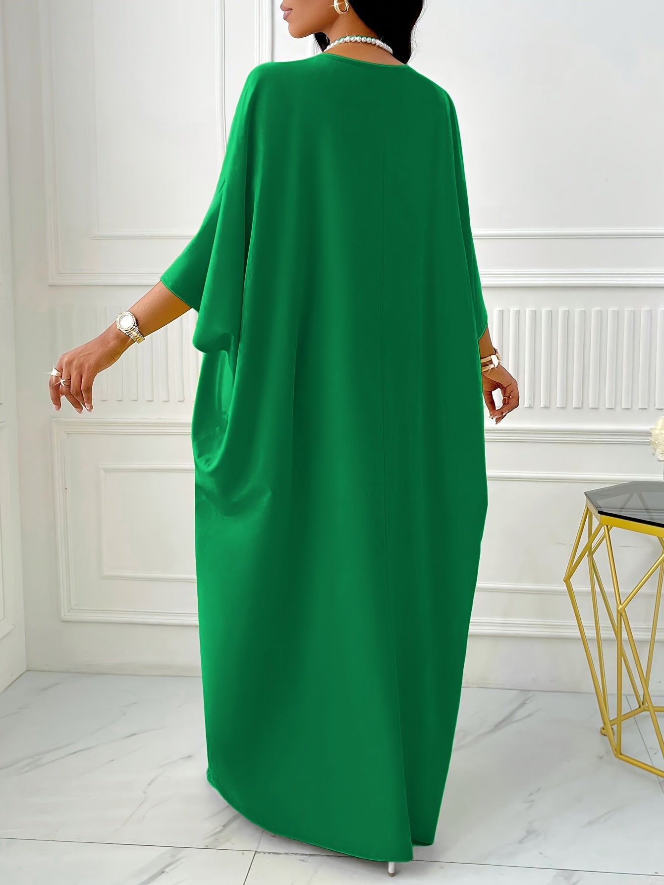 Elegant Solid Color V-Neck Cap Sleeve Side Slit Tunic Dress for Women