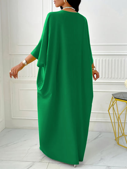 Elegant Solid Color V-Neck Cap Sleeve Side Slit Tunic Dress for Women