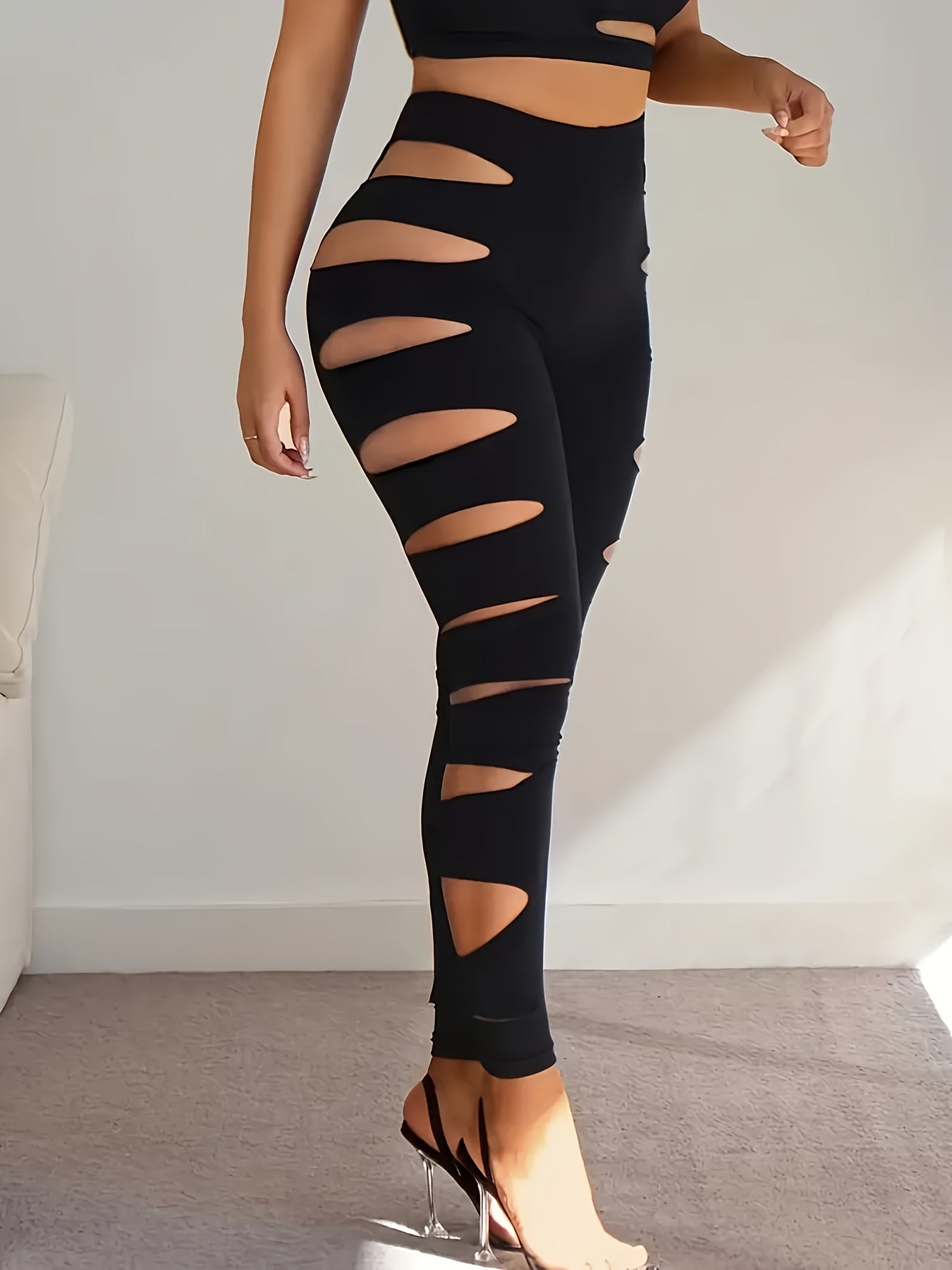 Four High-Waist Ripped Skinny Leggings