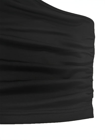 Elegant And Stylish Women'S Pleated Puff Sleeve Top And Mini Ruffled Hem Skirt