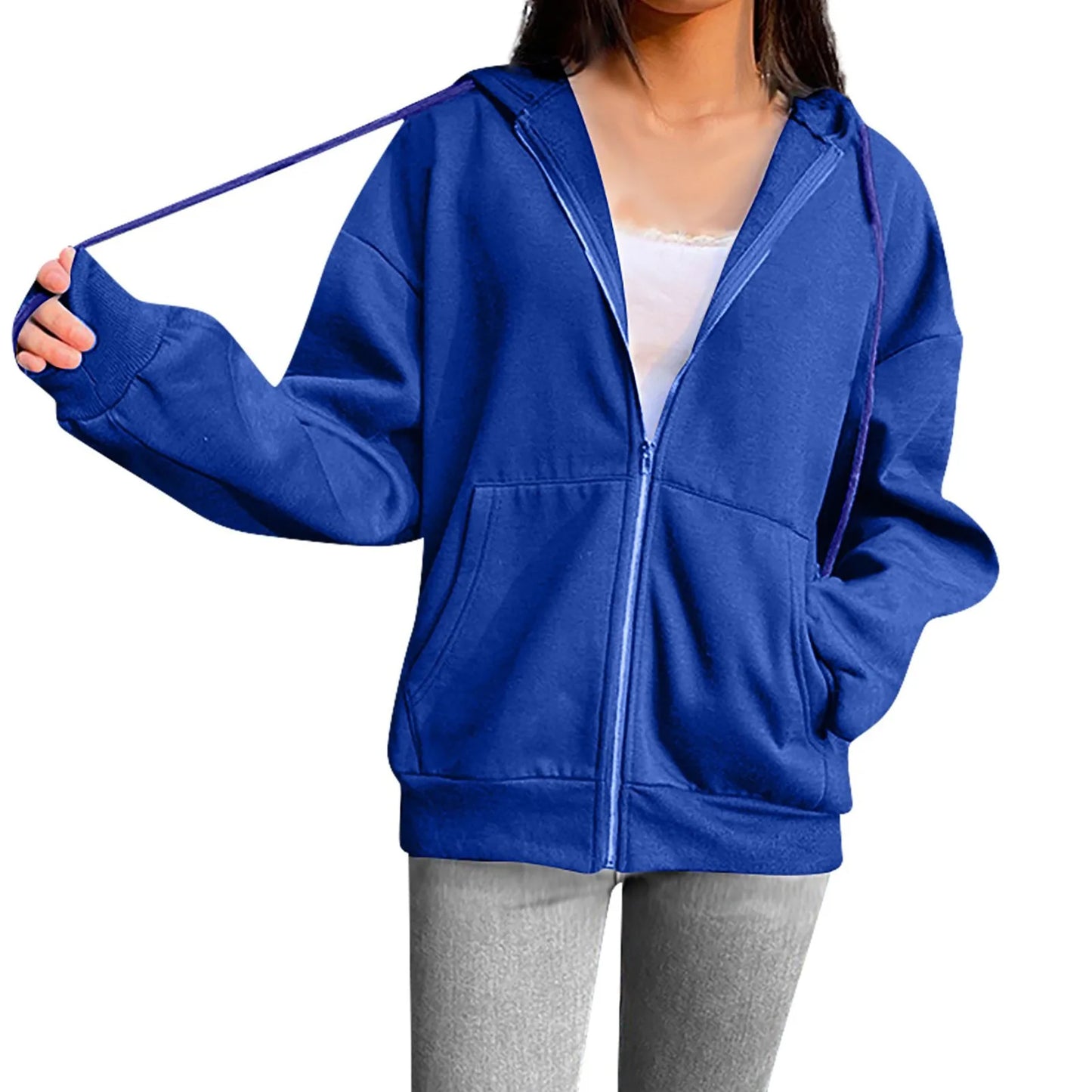 Hooded Drawstring Sweatshirt Coat