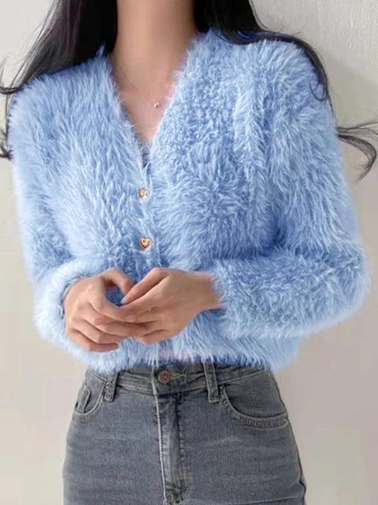 Knitted V-Neck Long Sleeved Cardigan Jacket