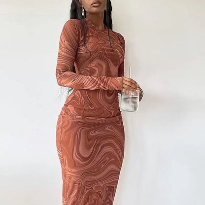 Geometric Print Slim Tight Ruched Dress
