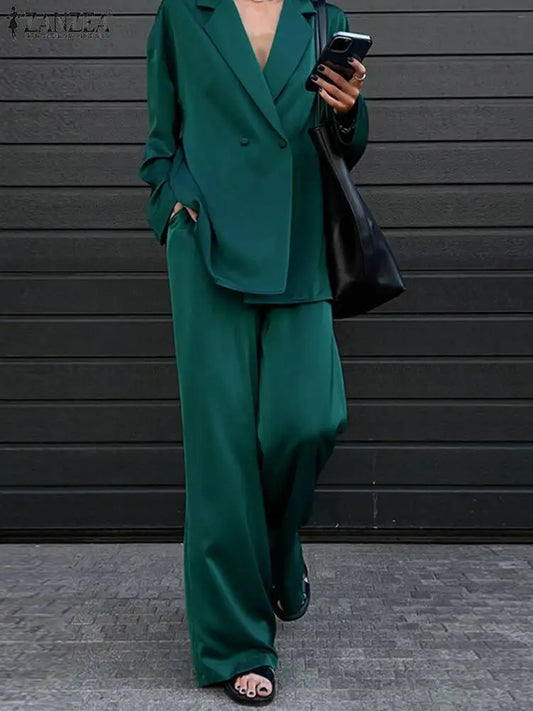 ZANZEA Long Sleeve Shirts & Loose Pants Sets
