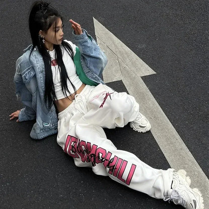 Korean Y2K White Jogging Sweatpants