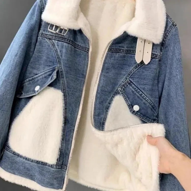 Women's Faux Lamb Fur Denim Jacket