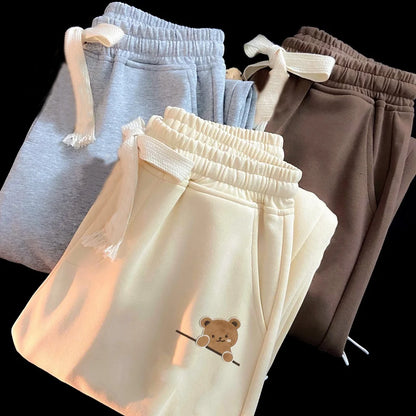 Cute Bear Print Drawstring Casual Pants