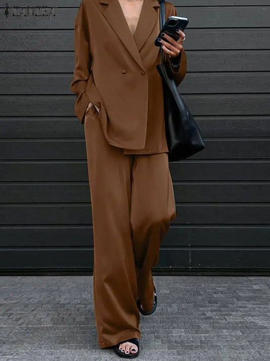 ZANZEA Long Sleeve Shirts & Loose Pants Sets
