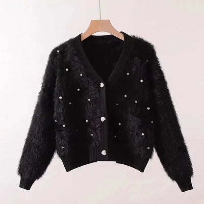 Tweed Style Embellished Mink Sweater Jacket
