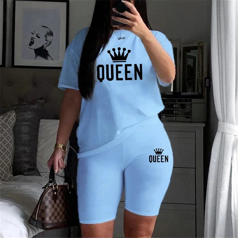 Queen Printing T-Shirt + Shorts 2 Piece Sets