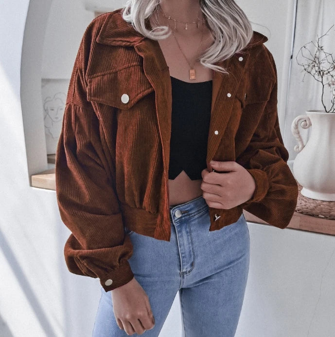 Lantern Long Sleeved Corduroy Short Jacket