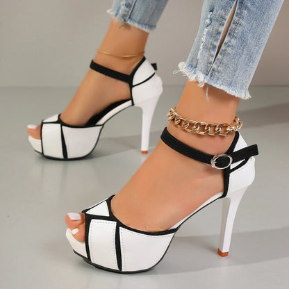 Women's Colorblock Peep Toe High Heels