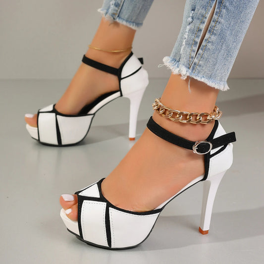 Women's Colorblock Peep Toe High Heels