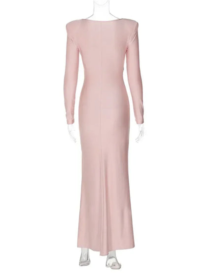 Celebrity Elegant High Waist Folds Long Sleeve Dress