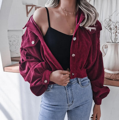Lantern Long Sleeved Corduroy Short Jacket