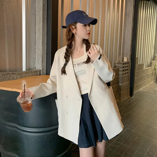 優雅寬鬆英倫風女式西裝外套