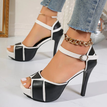 Women's Colorblock Peep Toe High Heels