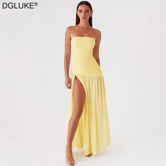 DGLUKE Strapless High Split Long Dress