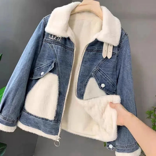 Women's Faux Lamb Fur Denim Jacket