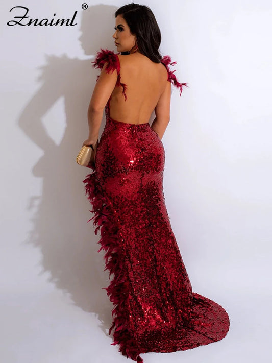 Znaiml Elegant Backless Side High Split Long Dress