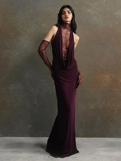 Sexy Lace Patchwork Long Dress With Gloves