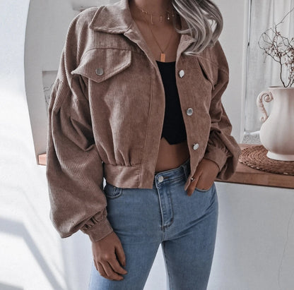 Lantern Long Sleeved Corduroy Short Jacket