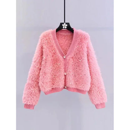 Tweed Style Embellished Mink Sweater Jacket