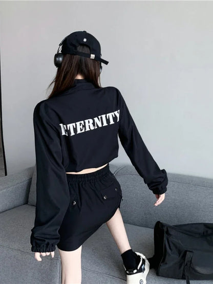 2 Pcs Long Sleeve Zipper Coat + High Waist Bodycon Skirt