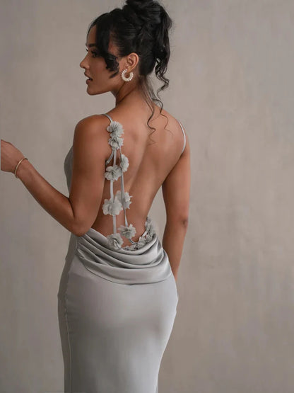 Mozision Floral Draped Backless Maxi Long Dress