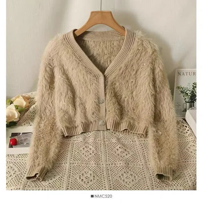 Tweed Style Embellished Mink Sweater Jacket